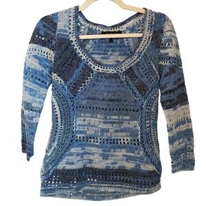 Rag & Bone Size S Jasmin Blue Hand Knit Crochet Sweater 7/8 Sleeve Boho